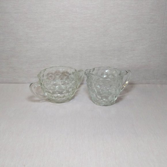 Jeannette Glass Sugar and Creamer Cube Cubist Pattern, Clear Depression Glass - Picture 6 of 6